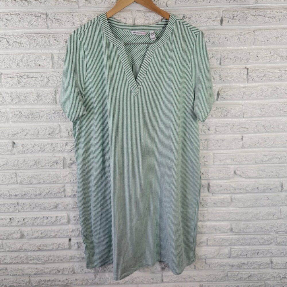 Isaac Mizrahi Live 1X Green Stripe Short Sleeve Pockets Swim Coverup STR62E